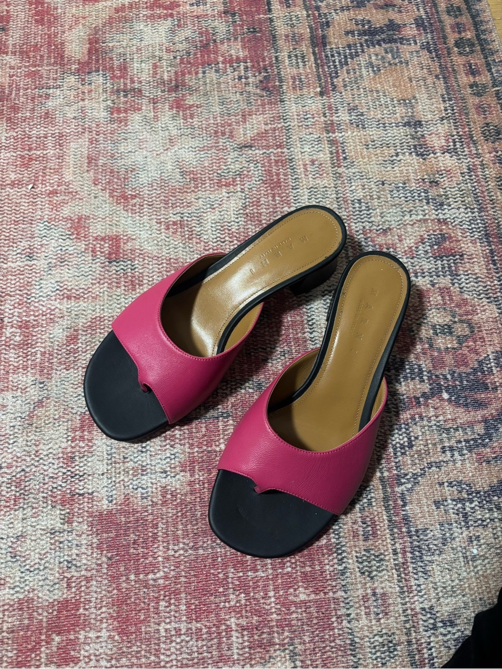 Marni Hot Pink and Black Slip-On Mules